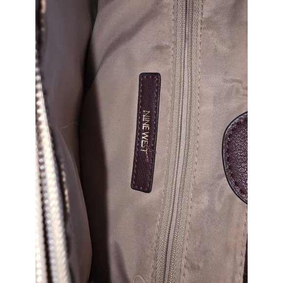 Nine West Mireya Satchel Burgundy Handbag With Bow Detail & Chain Strap - Picture 4 of 11